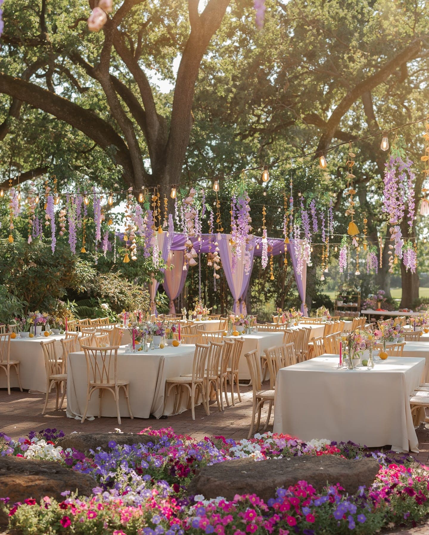 Wedding reception under the oaks